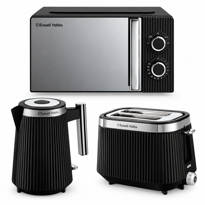 Russell Hobbs Bronte Kettle, 2 Slice Toaster & Manual Microwave Kitchen Set (Black)