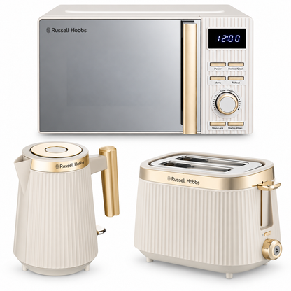 Russell Hobbs Bronte Kettle, 2 Slice Toaster & Digital Microwave Kitchen Set (Stone)