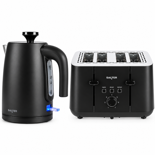 Salter Kuro Kettle & 4 Slice Toaster Kitchen Set (Matte Black)