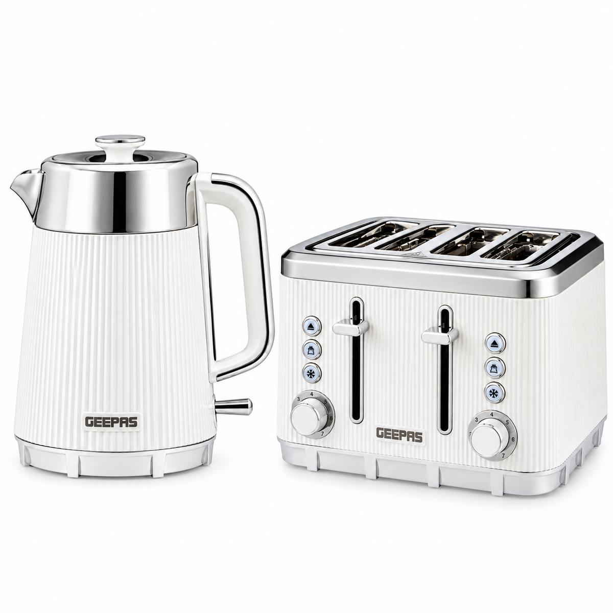 GEEPAS Arcus Kettle & 4 Slice Toaster Kitchen Set (White)