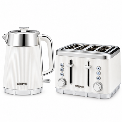 GEEPAS Arcus Kettle & 4 Slice Toaster Kitchen Set (White)