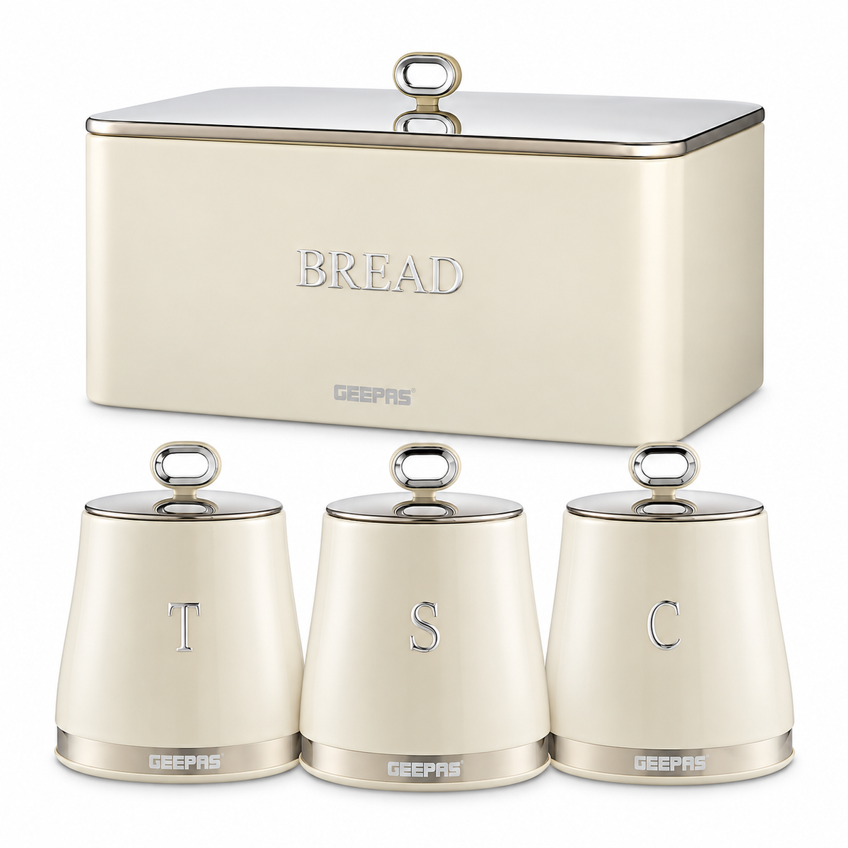 GEEPAS Retrovive Bread Bin & Canisters Kitchen Set (Cream)