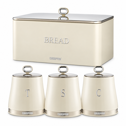 GEEPAS Retrovive Bread Bin & Canisters Kitchen Set (Cream)