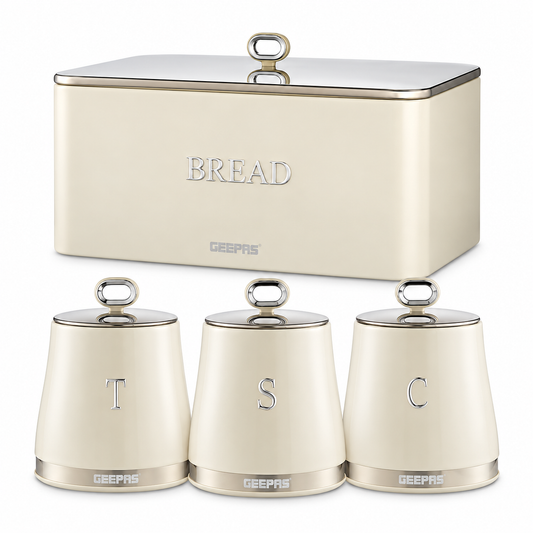 Geepas GEEPAS Retrovive Bread Bin & Canisters Kitchen Set (Cream)