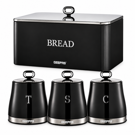 Geepas GEEPAS Retrovive Bread Bin & Canisters Kitchen Set (Black)