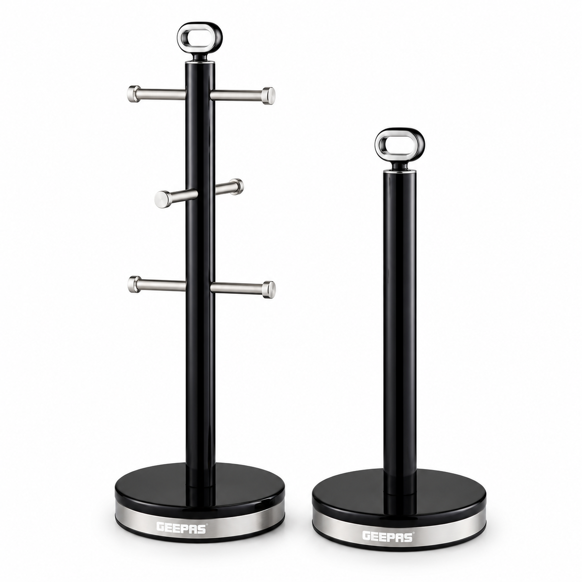 GEEPAS Retrovive Mug Tree & Towel Pole Set GCS63083UK-BK (Black)