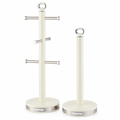 GEEPAS Retrovive Mug Tree & Towel Pole Set GCS63083UK-CR (Cream)