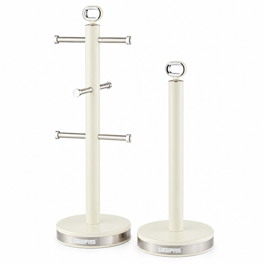 GEEPAS Retrovive Mug Tree & Towel Pole Set GCS63083UK-CR (Cream)
