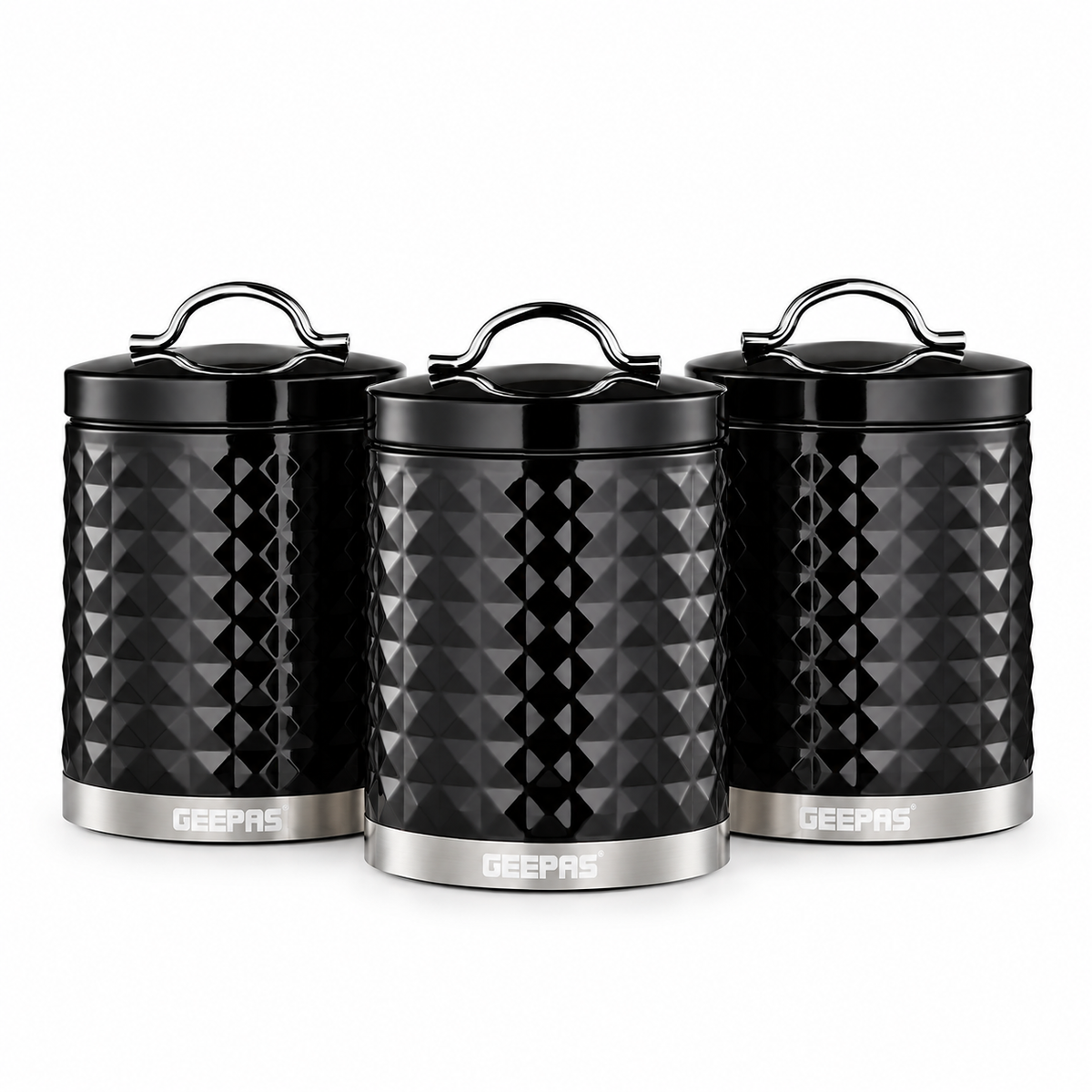 GEEPAS Argyle Tea, Coffee & Sugar Canisters Set GCS63085UK-BK (Black)