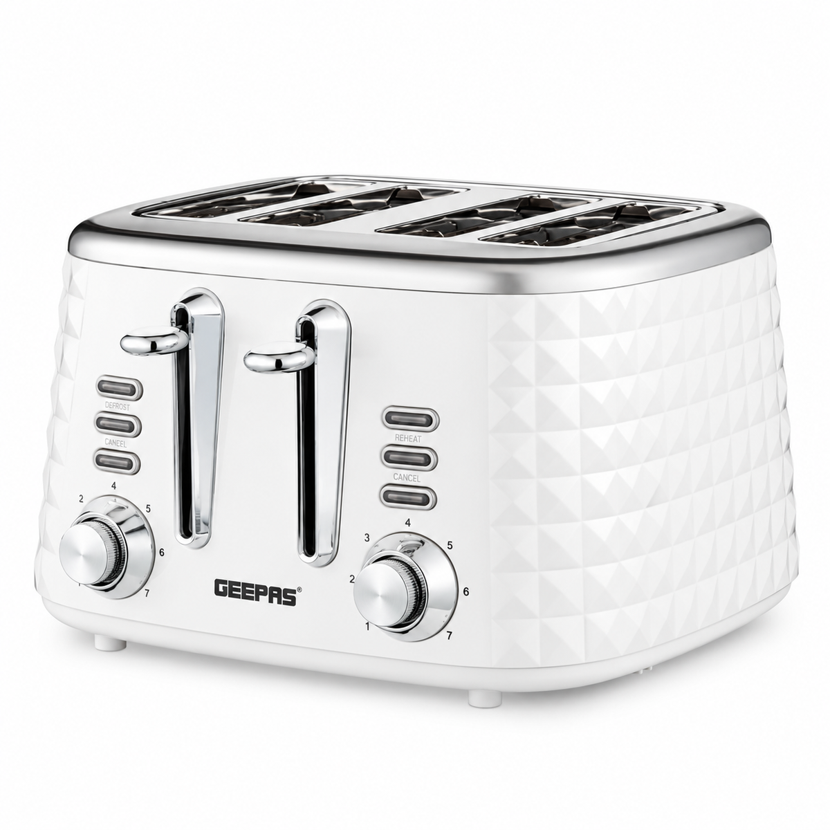 GEEPAS Argyle 4 Slice Toaster 1750W GBT36552UK-WT (White)