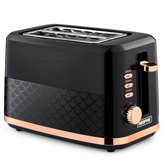 GEEPAS Aurora 2 Slice Toaster 870W GBT36568UK-BK (Black & Rose Gold)