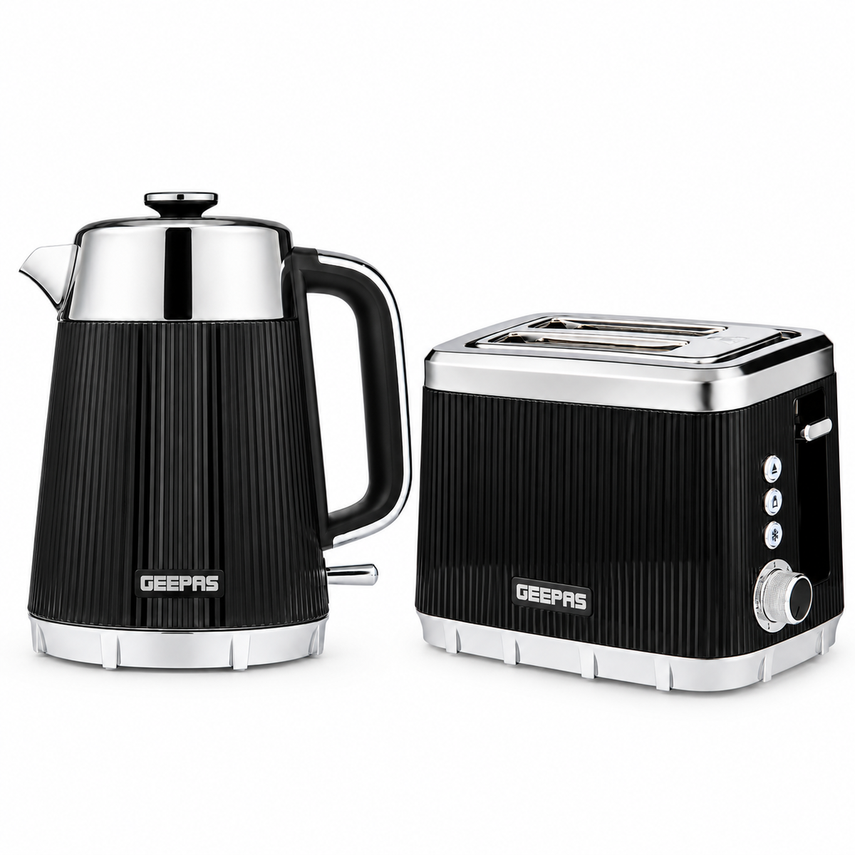 GEEPAS Arcus Kettle & 2 Slice Toaster Kitchen Set (Black)