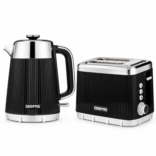 GEEPAS Arcus Kettle & 2 Slice Toaster Kitchen Set (Black)