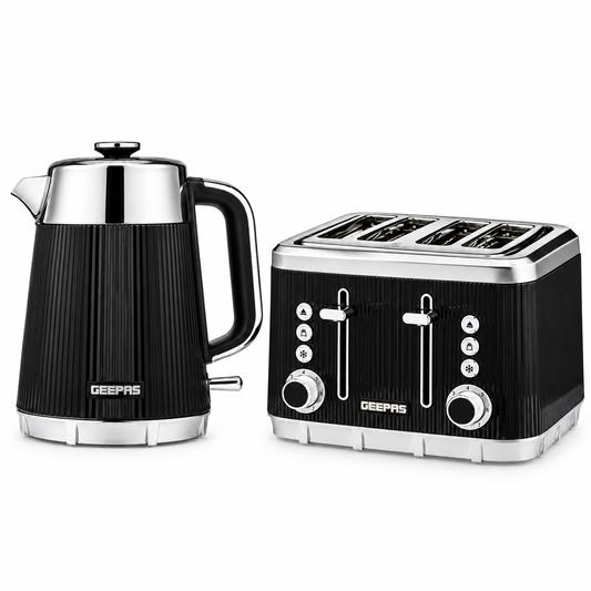GEEPAS Arcus Kettle & 4 Slice Toaster Kitchen Set (Black)