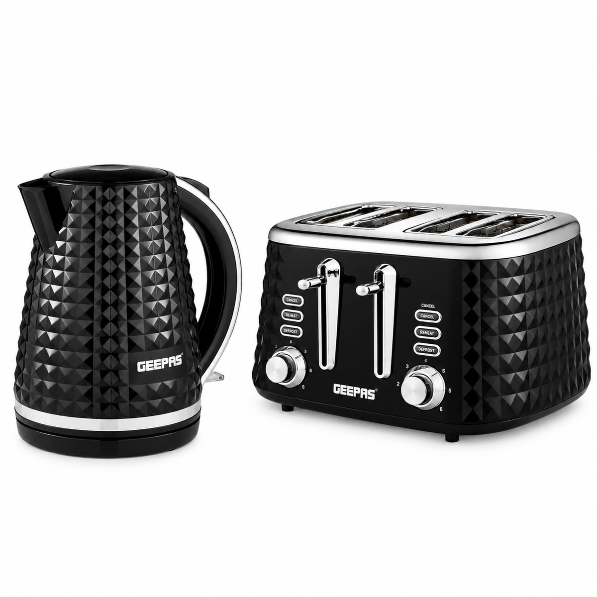 Geepas GEEPAS Argyle Kettle & 4 Slice Toaster Kitchen Set (Black)