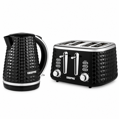 Geepas GEEPAS Argyle Kettle & 4 Slice Toaster Kitchen Set (Black)