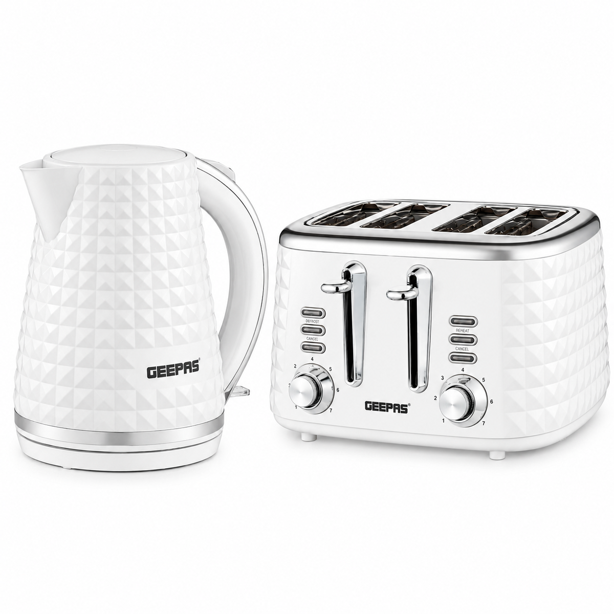 Geepas GEEPAS Argyle Kettle & 4 Slice Toaster Kitchen Set (White)