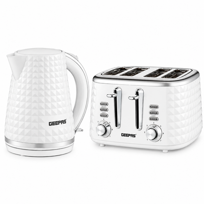 Geepas GEEPAS Argyle Kettle & 4 Slice Toaster Kitchen Set (White)