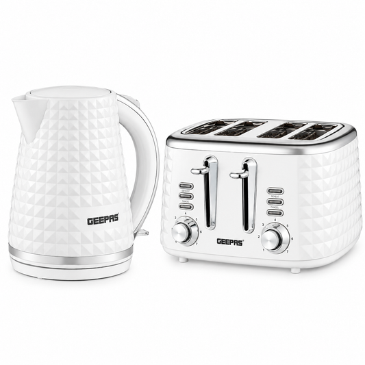 Geepas GEEPAS Argyle Kettle & 4 Slice Toaster Kitchen Set (White)