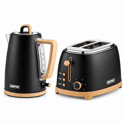 GEEPAS NordiQ Kettle & 2 Slice Toaster Kitchen Set (Black)