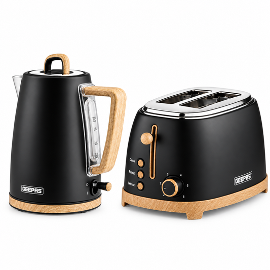 GEEPAS NordiQ Kettle & 2 Slice Toaster Kitchen Set (Black)