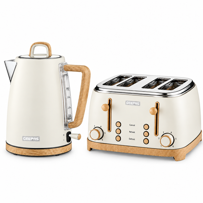 GEEPAS NordiQ Kettle & 4 Slice Toaster Kitchen Set (Cream)