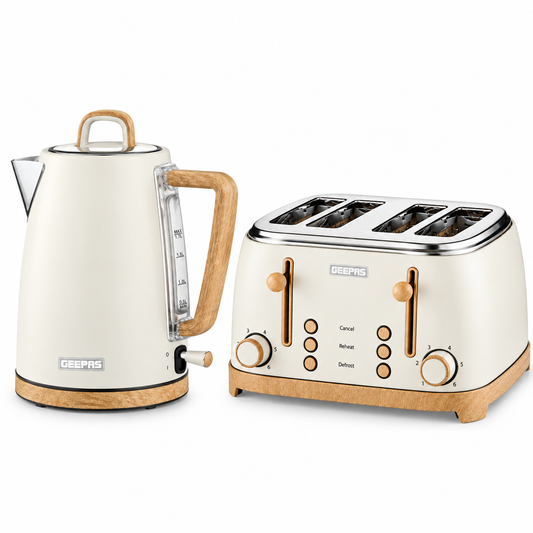 GEEPAS NordiQ Kettle & 4 Slice Toaster Kitchen Set (Cream)