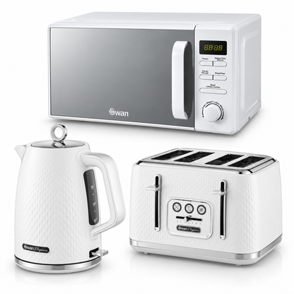 Swan Elegance Jug Kettle, 4 Slice Toaster & Microwave Kitchen Set (White)