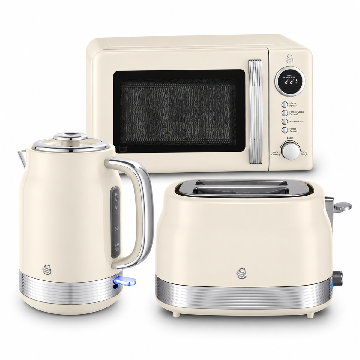 Swan Retro Jug Kettle, 2 Slice Toaster & Microwave Kitchen Set (Chantilly Cream)