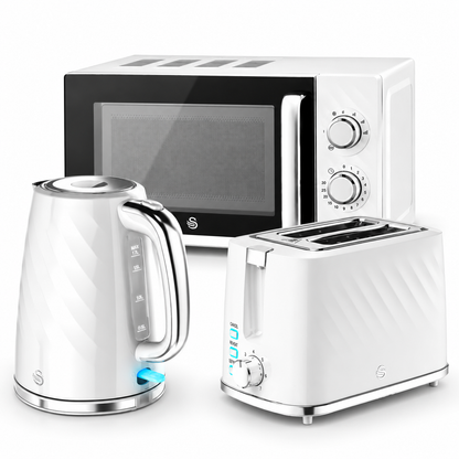 Swan Windsor Kettle, 2 Slice Toaster & Microwave Kitchen Set (White)
