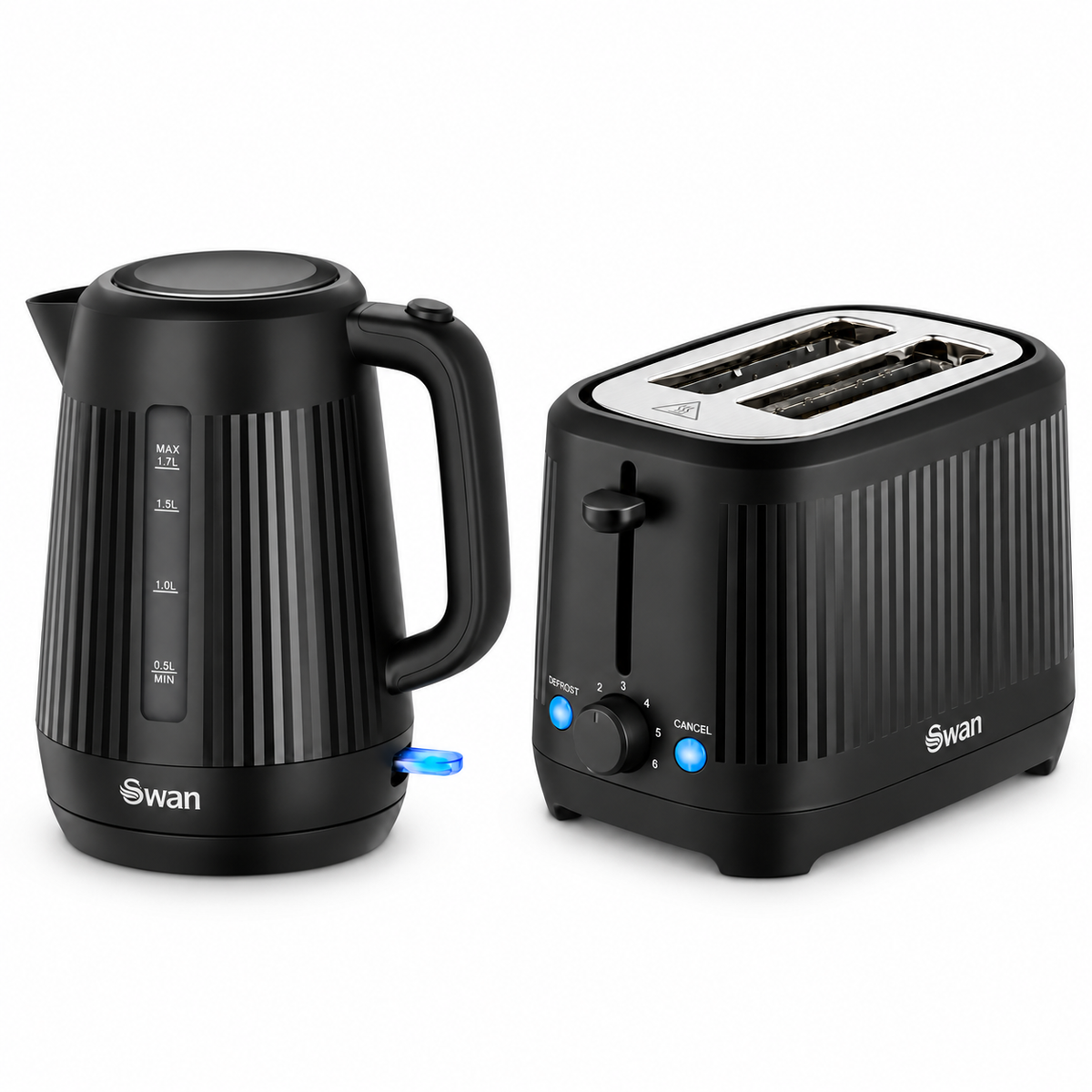 Swan Linea Electric Kettle & 2 Slice Toaster Kitchen Set (Black)