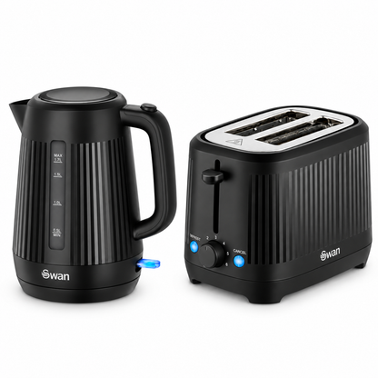 Swan Linea Electric Kettle & 2 Slice Toaster Kitchen Set (Black)