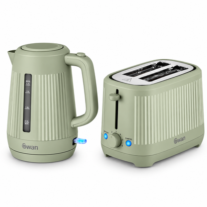 Swan Linea Electric Kettle & 2 Slice Toaster Kitchen Set (Sage Green)