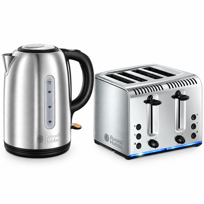 Russell Hobbs Kettle & 4 Slice Toaster Set 20441 20750 Silver (Stainless Steel)