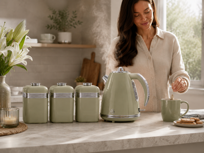 Swan Swan Retro Jug Kettle & Canisters Matching Kitchen Set (Green)