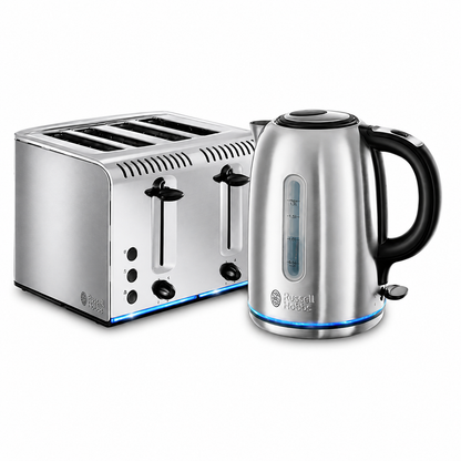 Russell Hobbs Russell Hobbs Buckingham Kettle & 4 Slice Toaster Kitchen Set (Silver Stainless Steel)
