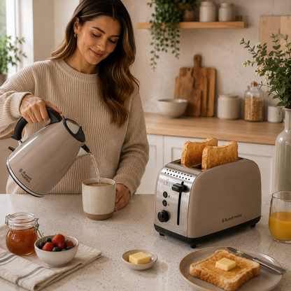 Russell Hobbs Russell Hobbs Classics Jug Kettle & 2 Slice Toaster Kitchen Set (Mocha Grey)