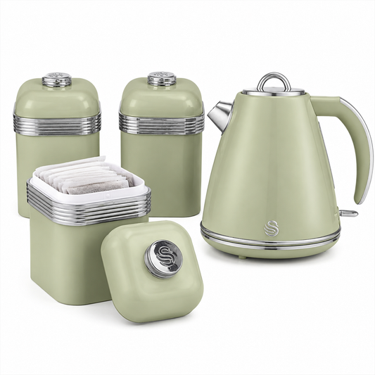 Swan Retro Jug Kettle & Canisters Matching Kitchen Set (Green)