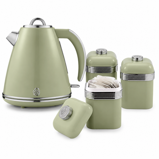 Swan Swan Retro Jug Kettle & Canisters Matching Kitchen Set (Green)