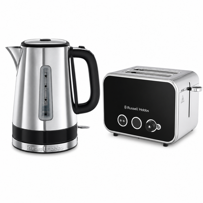 Russell Hobbs Distinctions Jug Kettle & 2 Slice Toaster Kitchen Set (Black)