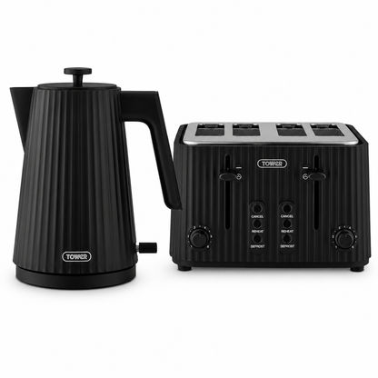 Tower EcoForm Rapid Boil Kettle & 4 Slice Toaster Kitchen Set (Black)