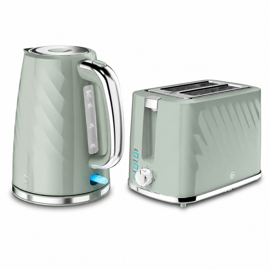 Swan Swan Windsor Textured Kettle & 2 Slice Toaster Kitchen Set (Sage Green)