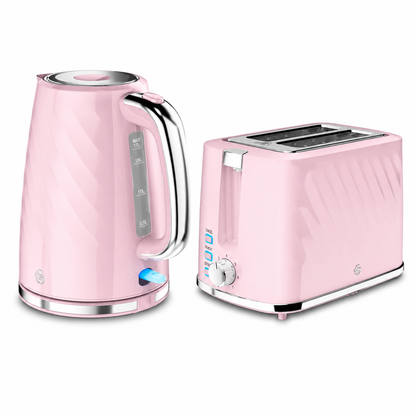 Swan Windsor Textured Kettle & 2 Slice Toaster Kitchen Set (Pink)