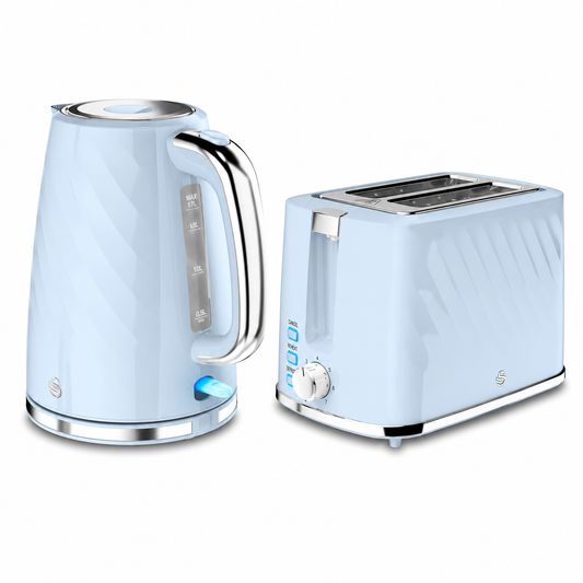 Swan Swan Windsor Textured Kettle & 2 Slice Toaster Kitchen Set (Light Blue)