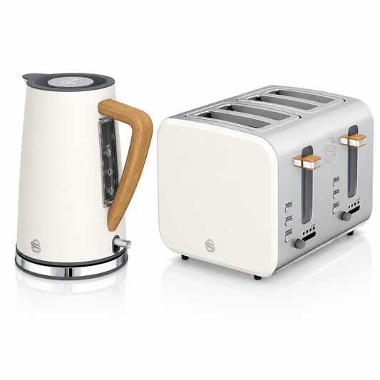 Swan Swan Nordic Kettle & 4 Slice Toaster Kitchen Set (Cotton White)