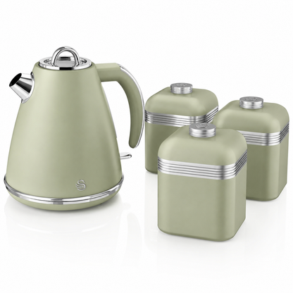 Swan Retro Jug Kettle & Canisters Matching Kitchen Set (Green)