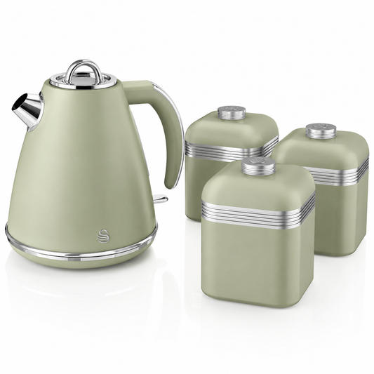 Swan Swan Retro Jug Kettle & Canisters Matching Kitchen Set (Green)