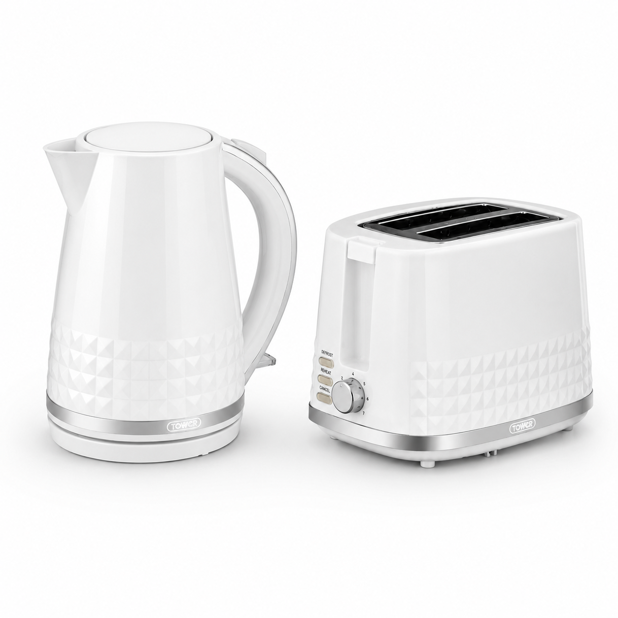Tower (Amazon) Tower Solitaire Jug Kettle & 2 Slice Toaster Kitchen Set (White)