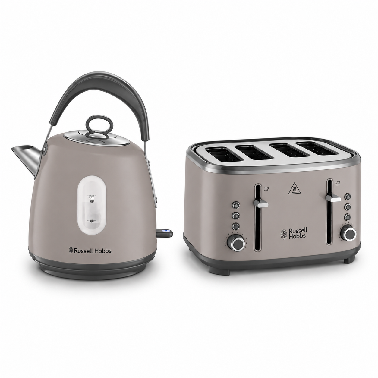 Russell Hobbs Russell Hobbs Stylevia Pyramid Kettle & 4 Slice Toaster Kitchen Set (Mocha Grey)