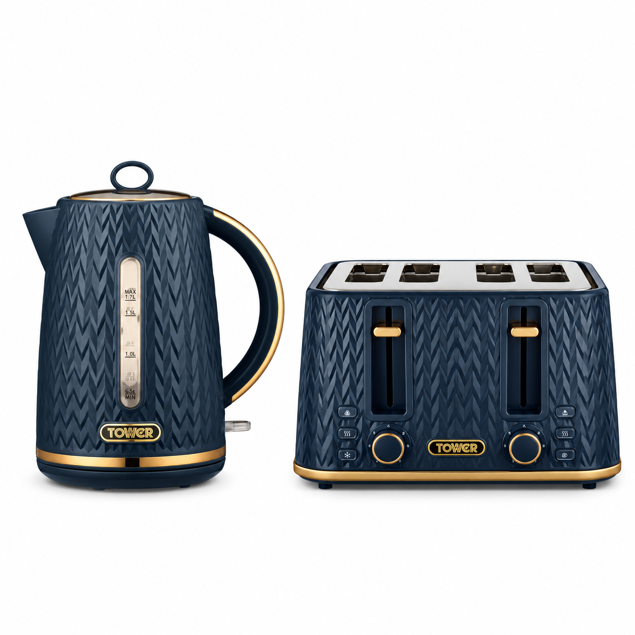 Tower Tower Empire Jug Kettle & 4 Slice Toaster Kitchen Set (Midnight Blue)